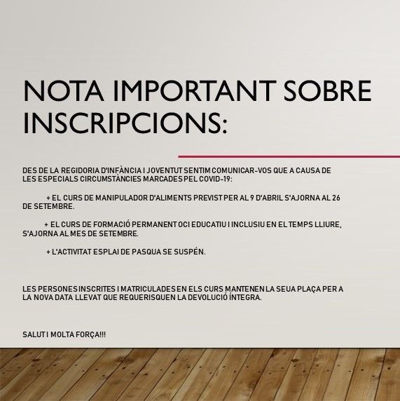 Nota important sobre inscripcions VAL